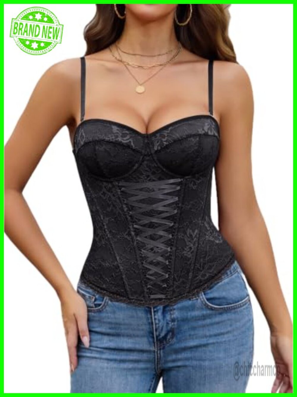 Lace Bustier Corset Top Women Sexy Underwire Viscose Spandex Y2K Going Out - Picture 1 of 6